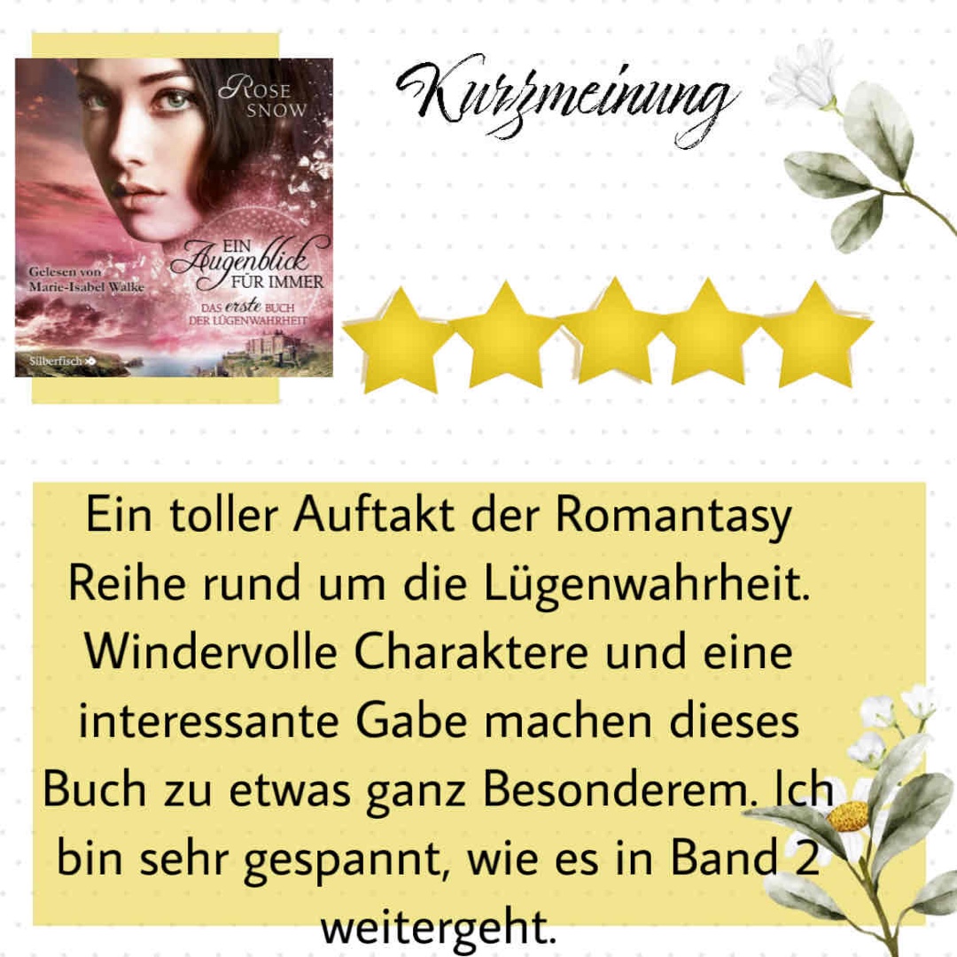 Ein toller Auftakt der Romantasy Reihe rund um die Lügenwahrheit. Windervolle Charaktere und eine interessante Gabe machen dieses Buch zu etwas ganz Besonderem. Ich bin sehr gespannt, wie es in Band 2 weitergeht. Und dann 