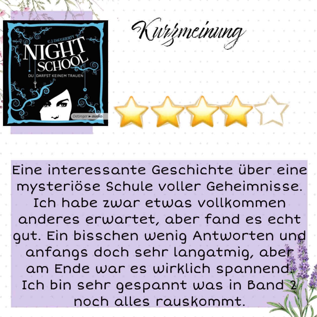 Eine interessante Geschichte über eine mysteriöse Schule voller Geheimnisse. Ich habe zwar etwas vollkommen anderes erwartet, aber fand es echt gut. Ein bisschen wenig Antworten und anfangs doch sehr langatmig, aber am Ende war es wirklich spannend. Ich bin sehr gespannt was in Band 2 noch alles rauskommt.