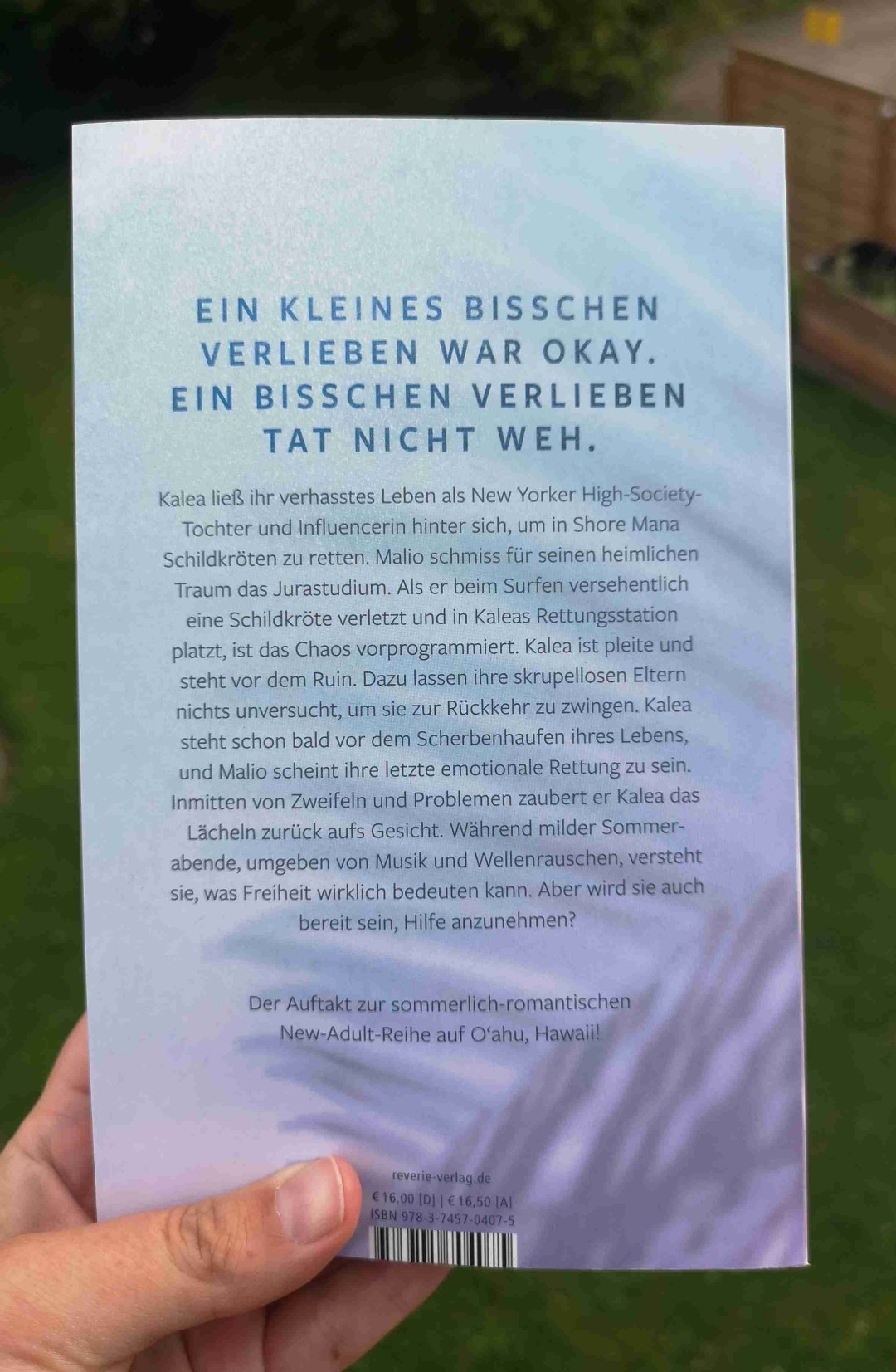 Empfehlung, 🐢🩳👙
Sommerfeeling aus Hawaii,
Ein Surferboy, ein Schildkrötennädchen und ihr Exfreund!

Liebe auf den ersten Blick getrübt durch die Vergangenheit. Der Mut zur Ehrlichkeit bringt eine neue Familie. 