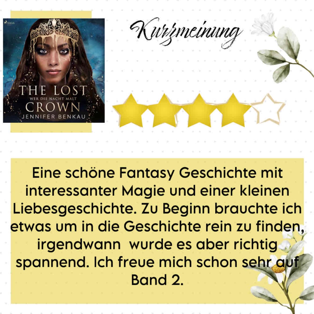 Eine schöne Fantasy Geschichte mit interessanter Magie und einer kleinen Liebesgeschichte. Zu Beginn brauchte ich etwas um in die Geschichte rein zu finden, irgendwann wurde es aber richtig spannend. Ich freue mich schon sehr auf Band 2.