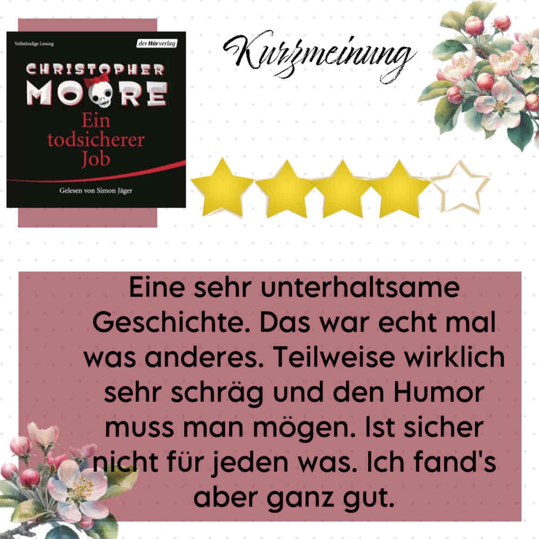 Eine sehr unterhaltsame Geschichte. Das war echt mal was anderes. Teilweise wirklich sehr schräg und den Humor muss man mögen. Ist sicher nicht für jeden was. Ich fand's aber ganz gut.