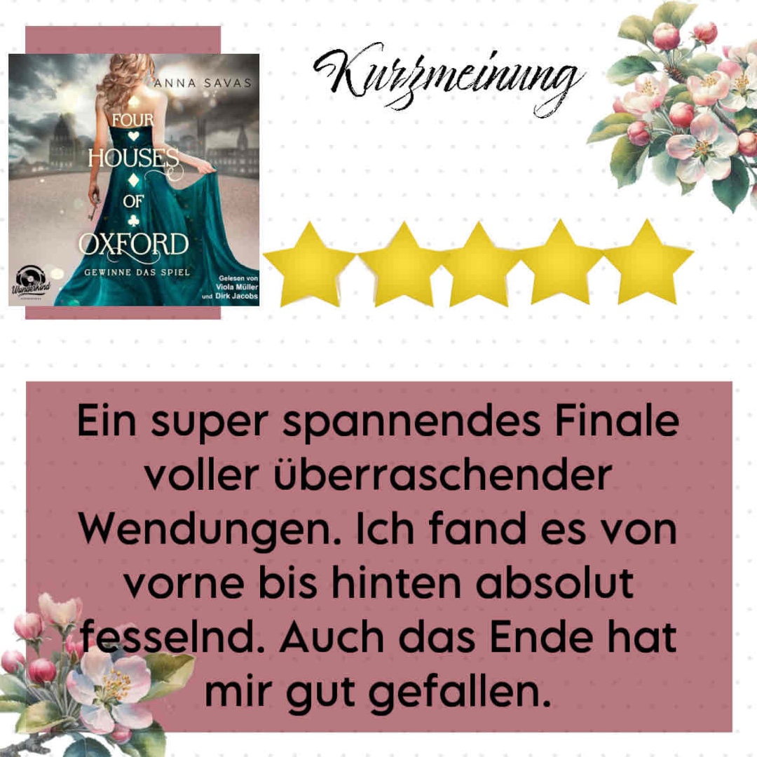 Ein super spannendes Finale voller überraschender Wendungen. Ich fand es von vorne bis hinten absolut fesselnd. Auch das Ende hat mir gut gefallen.