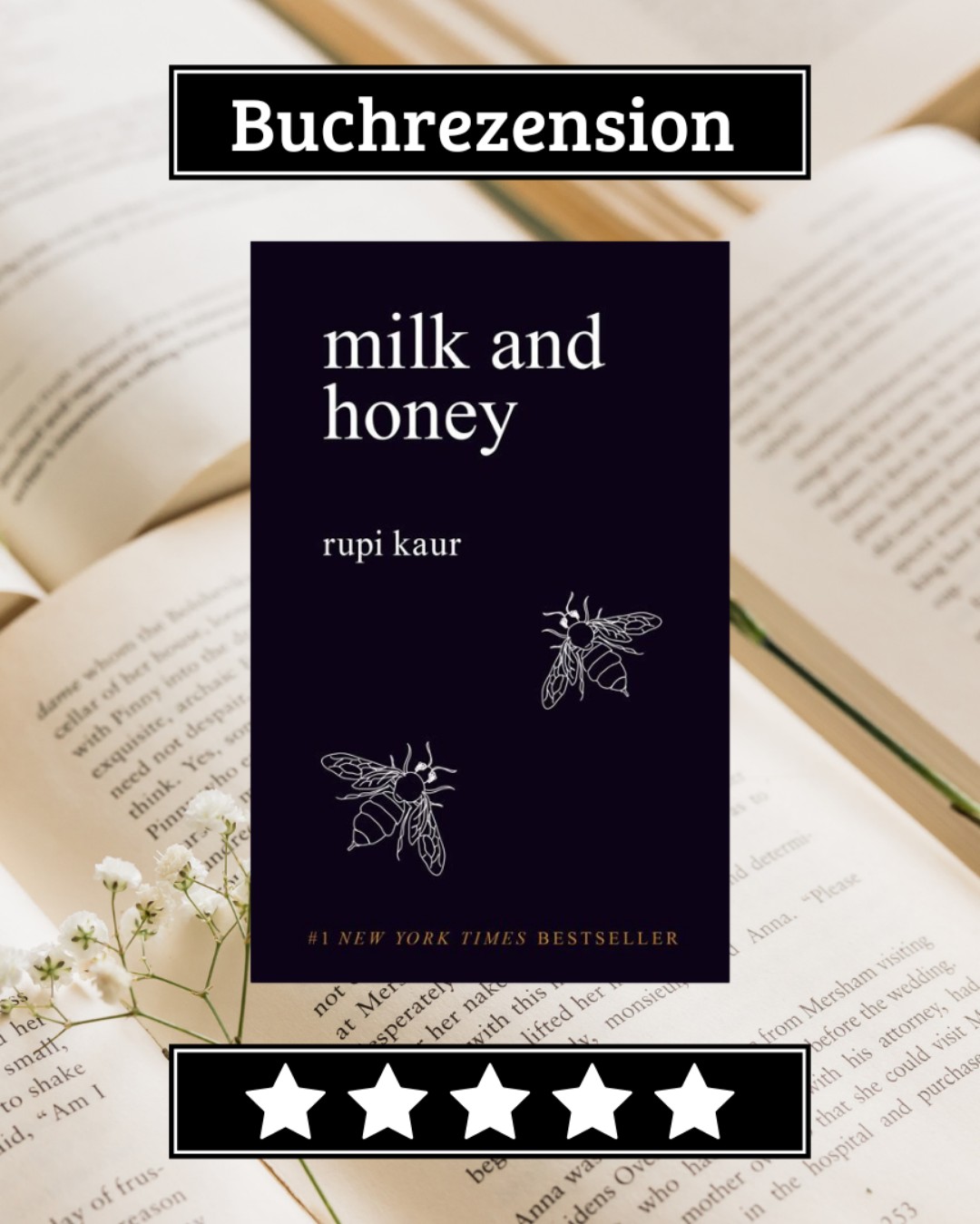 Der Poetry-Roman "milk and honey" von rupi kaur ist ein wunderschön inspirierendes Buch. Regt mit 208 Seiten zum Nachdenken an und wurde am 6. Oktober 2015 im "Andrews McMeel Publishing" veröffentlicht. Das Buch ist in vier Teile unterteilt; the hurting, the loving, the breaking und the healing. Alle Teile haben für sich ihre eigene Welt, stehen aber trotzdem im Zusammenhang miteinander. Die Gedichte sind unglaublich schön und haben mich sehr zum Grübeln gebracht. Für mich auf jeden Fall ein fünf Sterne Buch, hier ist der Hype absolut berechtigt und ich empfehle es jedem weiter, der es mag nachzudenken oder Worte zum Heilen, Akzeptieren und Fühlen braucht.