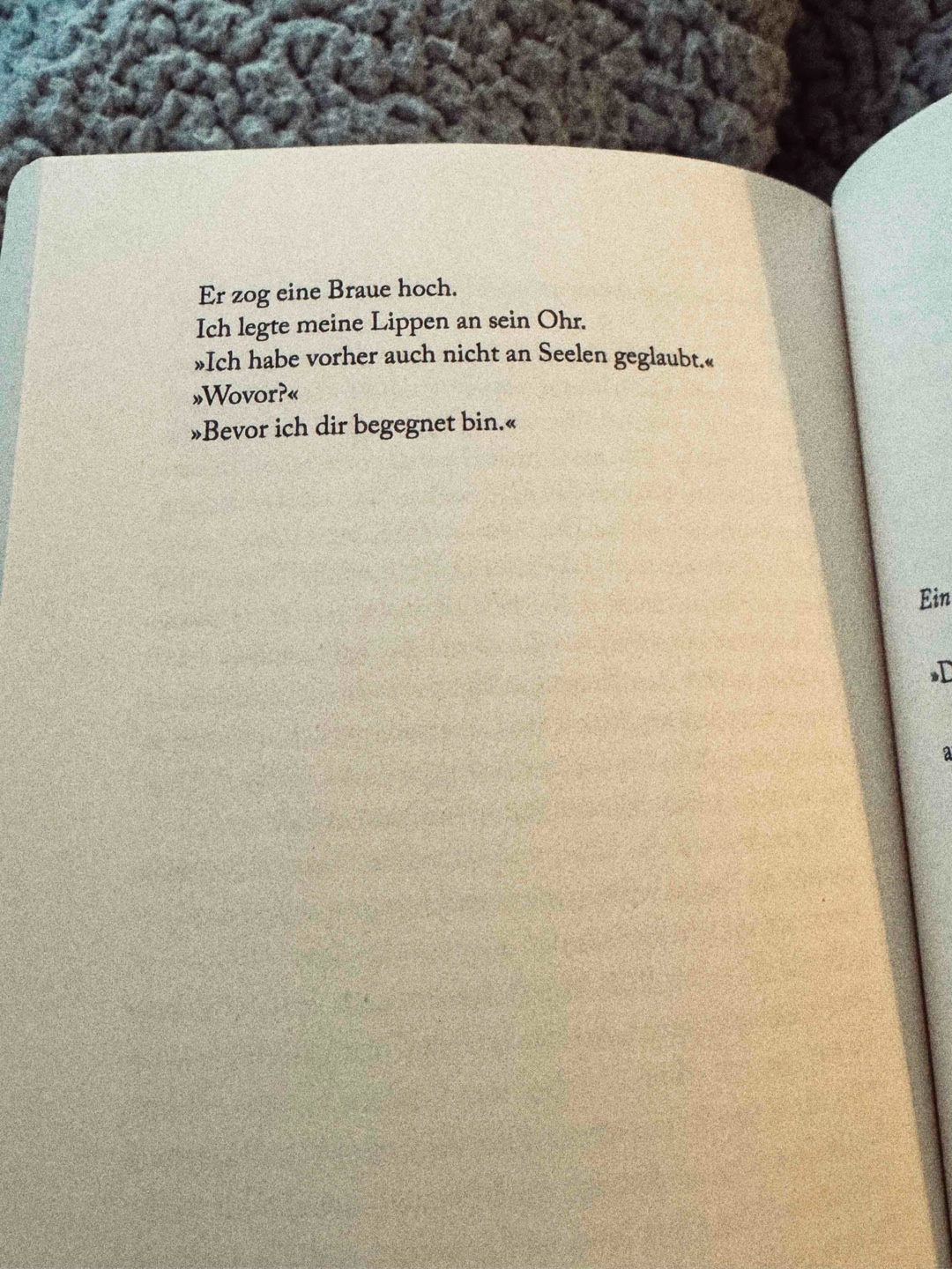 »… Verdammt, ich liebe dich so sehr, dass ich irgendwann weich geworden bin.
Mag sein, dass ich dich gerettet habe, aber vor allem hast du mich gerettet. Das sind zehn Gefühle, keine siebenundzwanzig. Ich muss noch viel lernen, aber ich möchte, dass du mir dabei hilfst.« 💕