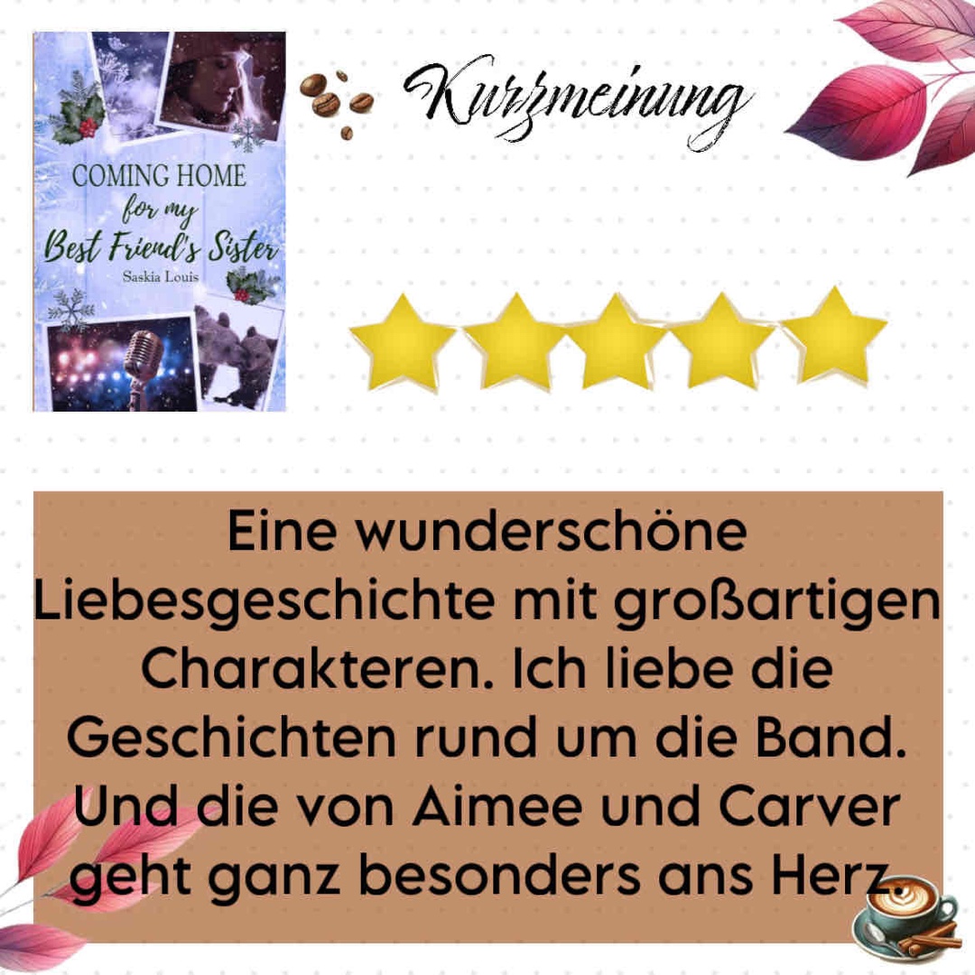 Eine wunderschöne Liebesgeschichte mit großartigen Charakteren. Ich liebe die Geschichten rund um die Band. Und die von Aimee und Carver geht ganz besonders ans Herz.