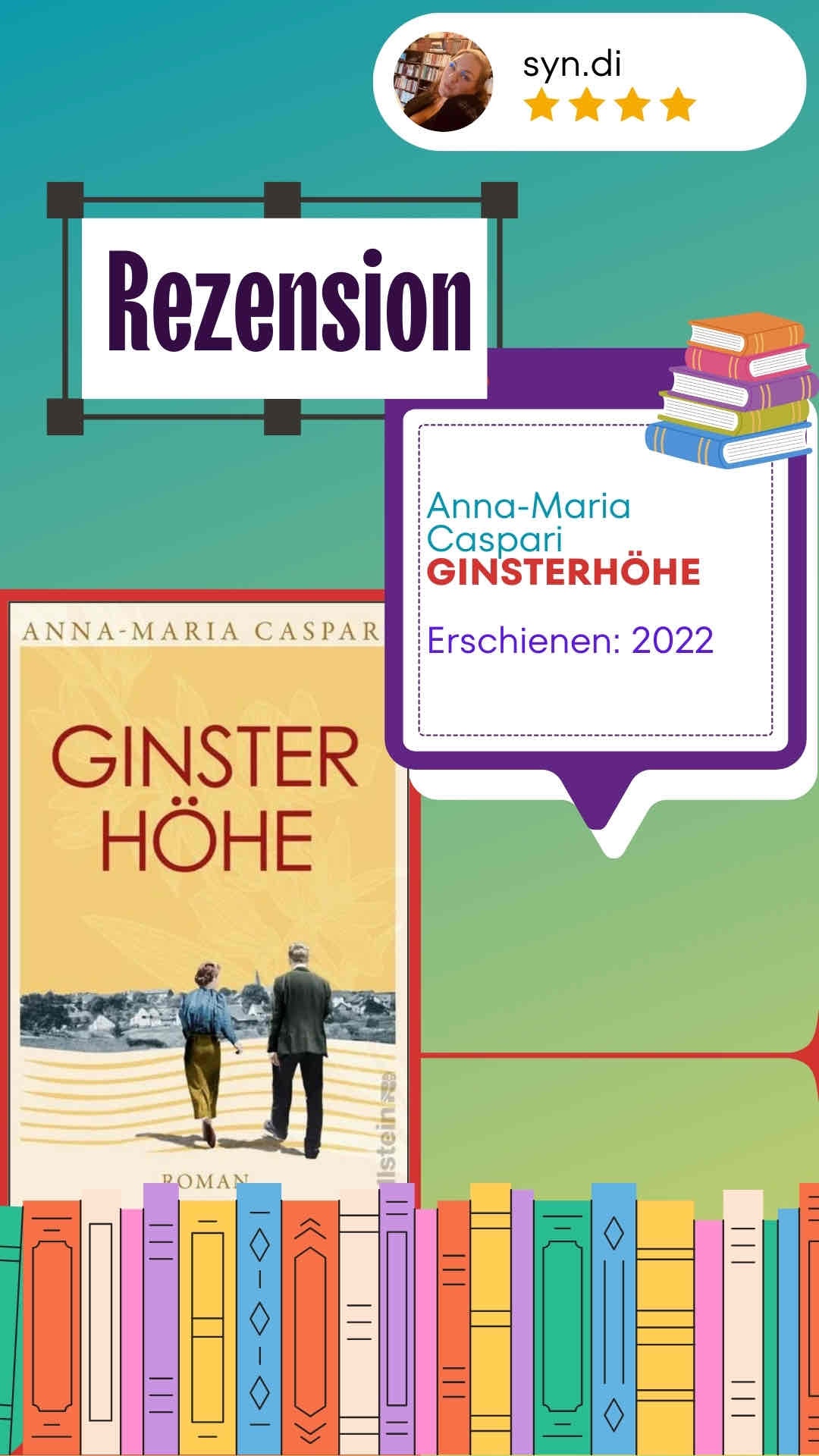 „Ginsterhöhe“ von Anna-Maria Caspari ist ein historischer Roman, der die Auswirkungen der Zwischenkriegszeit und des Nationalsozialismus auf ein Dorf in der Eifel eindrucksvoll schildert. Der klare und einfühlsame Schreibstil sowie die authentische regionale Nähe machen das Buch besonders lesenswert. Allerdings ist die Handlung an manchen Stellen etwas vorhersehbar, was die Spannung mindert. Trotz dieses kleinen Kritikpunkts überzeugt der Roman mit glaubwürdigen Charakteren und einer emotional tiefgehenden Geschichte. Ich vergebe 4 von 5 Sternen.