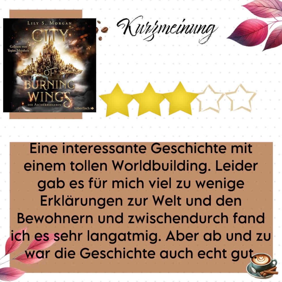 Eine interessante Geschichte mit einem tollen Worldbuilding. Leider gab es für mich viel zu wenige Erklärungen zur Welt und den Bewohnern und zwischendurch fand ich es sehr langatmig. Aber ab und zu war die Geschichte auch echt gut.