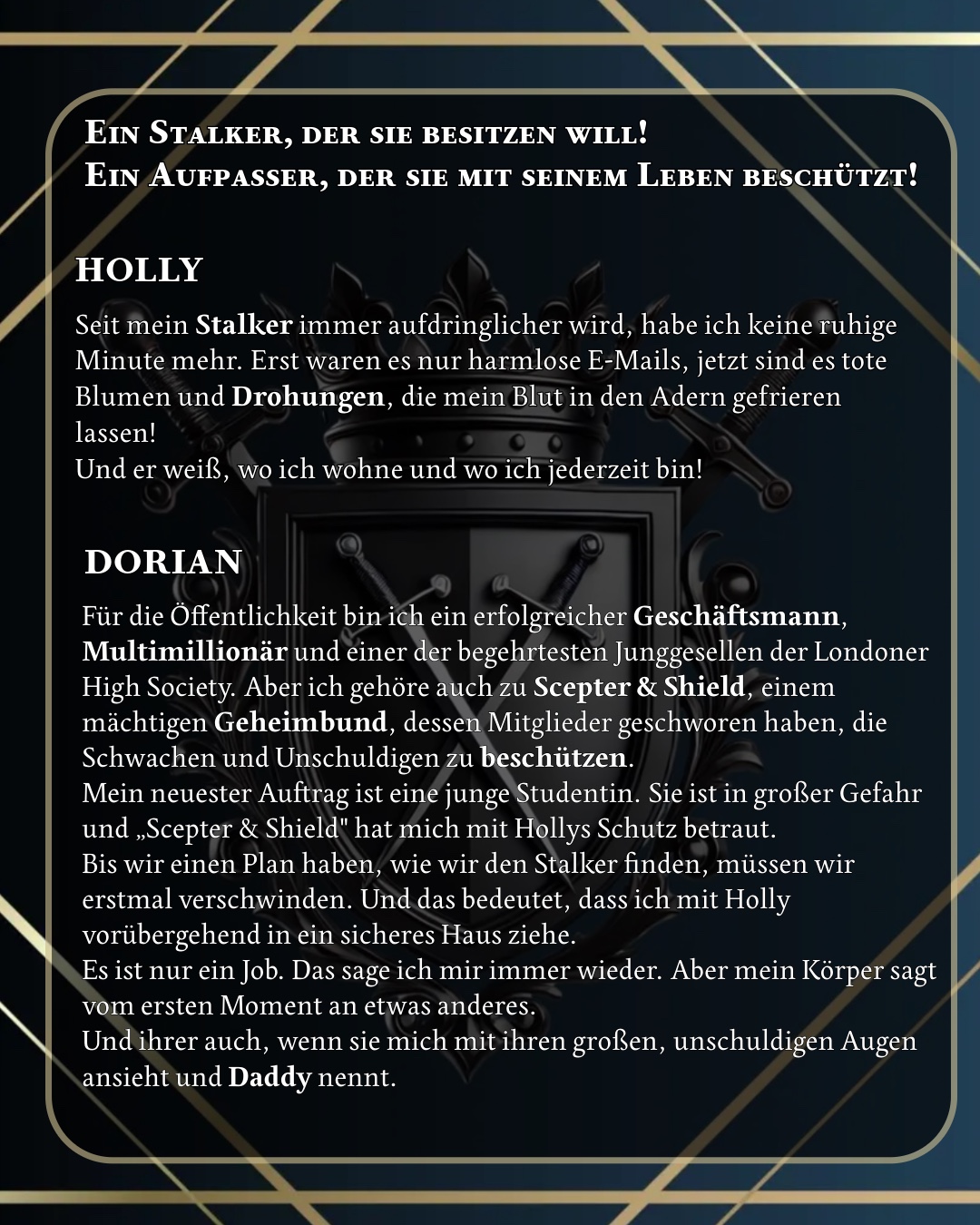 „Bist du vielleicht sowas wie Londons Batman? Tagsüber ein reicher Geschäftsmann, nachts ein dunkler Ritter, der Verbrecher jagt und die Unschuldigen beschützt?"