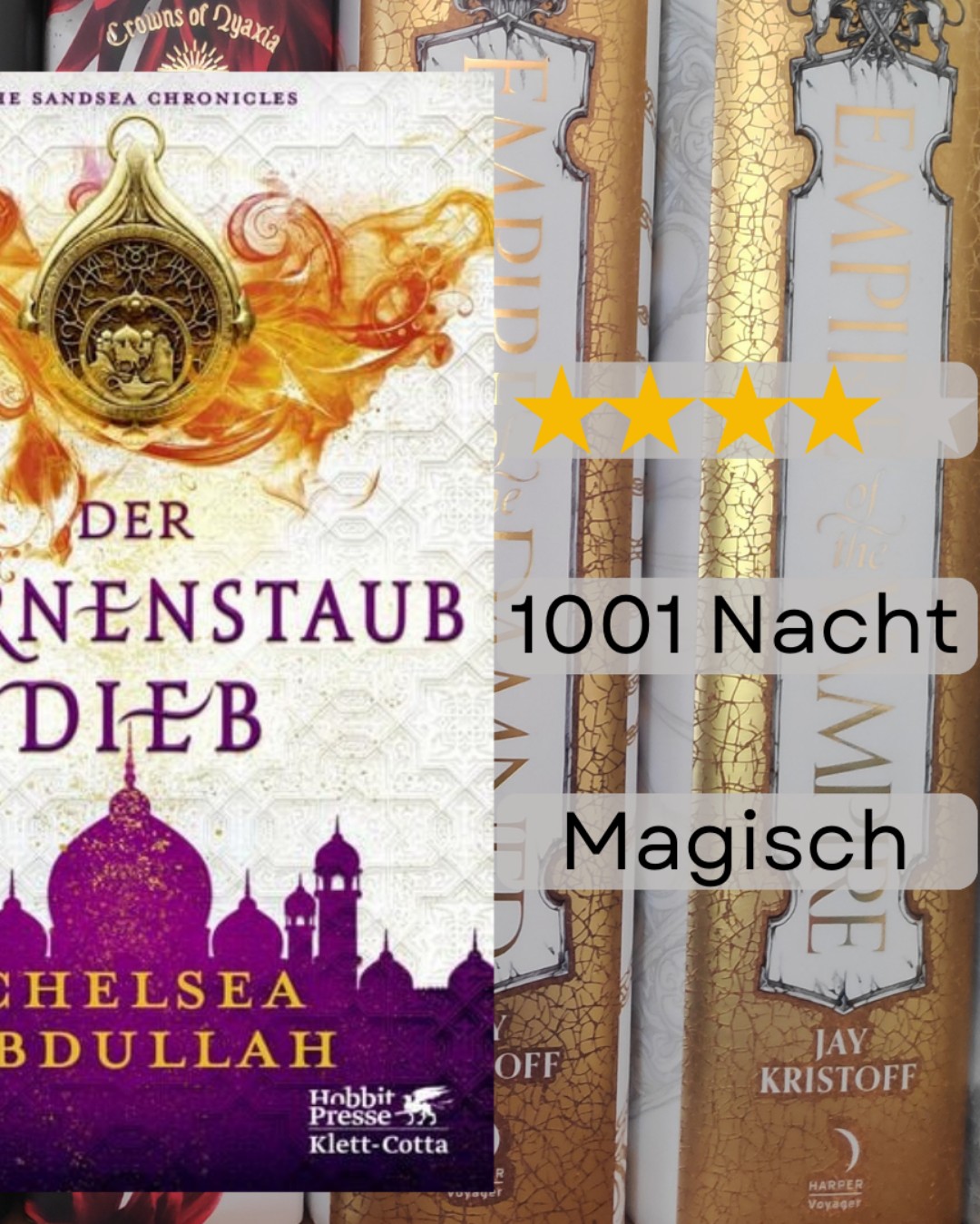 Das, meine Freunde, ist die Macht, die Geschichten innewohnt."
Dieses Buch verwebt Mythen, Geschichten und Historie miteinander, um einen Teppich wie aus 1001 Nacht zu erschaffen. Loulie verkauft Dschinn Artefakte, Mazen ist ein Prinz mit (zu) weichem Herzen und Aischa gehört zu den berühmten 40 Räubern. Alle drei bekommen ihren eigenen POV, und im Laufe der Geschichte wachsen sie zusammen.