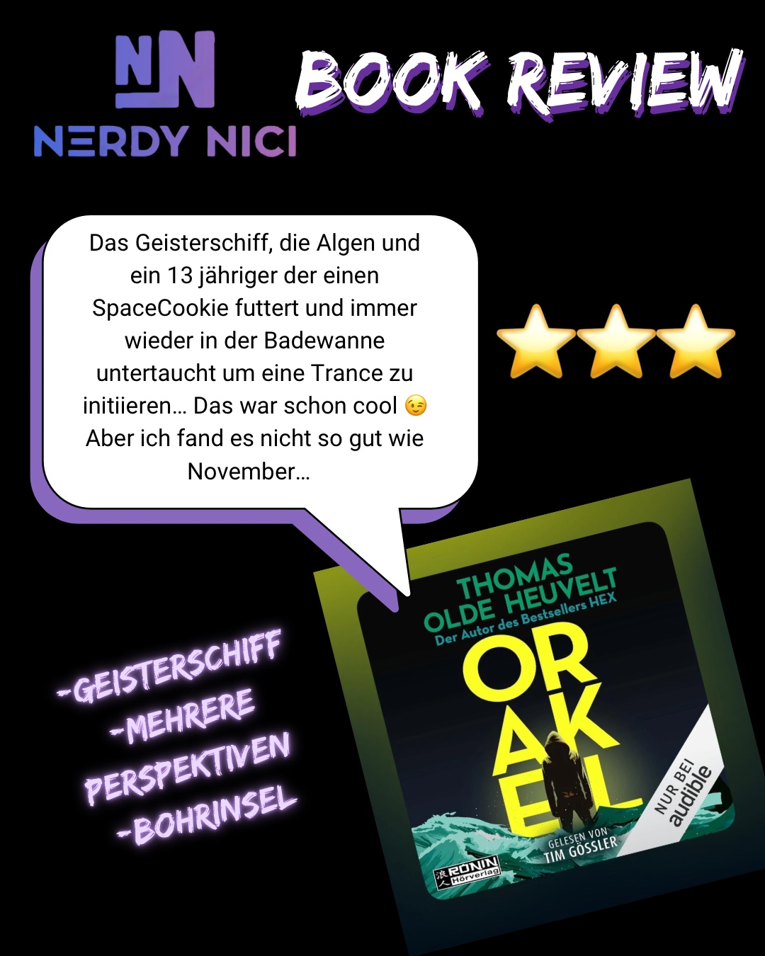 die Bohrinsel ist ein tolles Setting für Horror 😎 und diese Algen… bisschen schamanisch … Tolle Atmosphäre, vielleicht etwas zu viele Charaktere, vielleicht etwas zu lang…. 