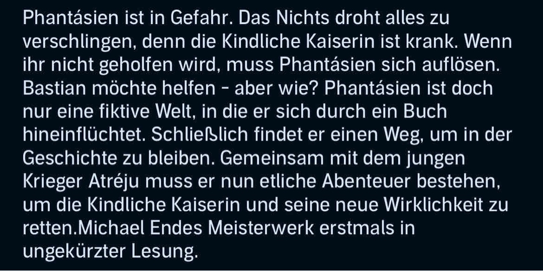 Eine Reise zurück in die Kindheit. Ich hatte es etwas weniger langatmig in Erinnerung, aber trotzdem eine ganz tolle Geschichte. Sollte man mal gelesen haben!
