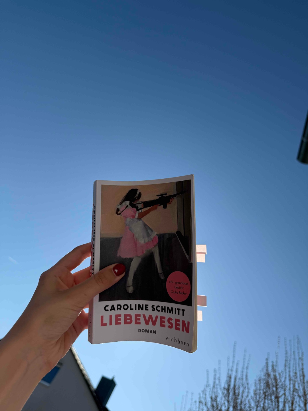 „Anstatt sich abzuwenden, würde er mich in den Arm nehmen, und ich würde um mich schlagen, weil ich nicht wüsste, wie man mit Umarmungen umging, aber bitte halt mich trotzdem fest, sonst falle ich tot um,…“
„Als wäre es in der Geschichte von Beziehungen jemals eine gute Idee gewesen zusammenzubleiben, um einander in Krisen beizustehen, die man ohne die andere Person nicht hätte.“
„Wir atmeten einander schweigend ein und aus, zwei weinerliche Kinder mit Daddy Issues, mit einem dritten in der Mitte, das Besseres verdient hatte.“