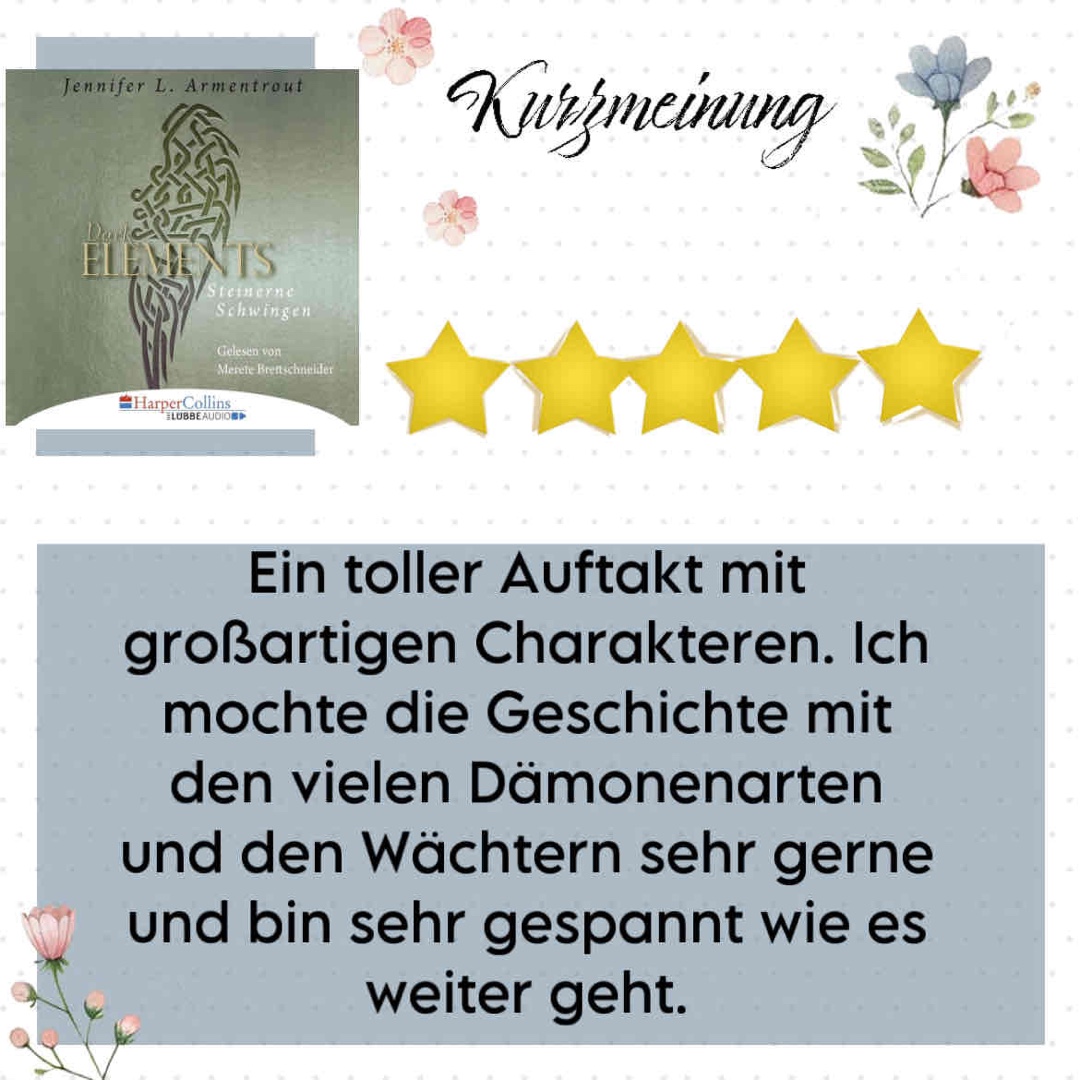 Ein toller Auftakt mit großartigen Charakteren. Ich mochte die Geschichte mit den vielen Dämonenarten und den Wächtern sehr gerne und bin sehr gespannt wie es weiter geht. 