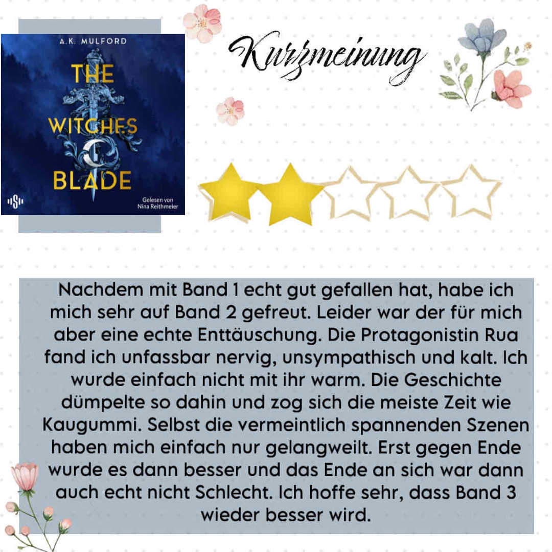 Nachdem mit Band 1 echt gut gefallen hat, habe ich mich sehr auf Band 2 gefreut. Leider war der für mich aber eine echte Enttäuschung. Die Protagonistin Rua fand ich unfassbar nervig, unsympathisch und kalt. Ich wurde einfach nicht mit ihr warm. Die Geschichte dümpelte so dahin und zog sich die meiste Zeit wie Kaugummi. Selbst die vermeintlich spannenden Szenen haben mich einfach nur gelangweilt. Erst gegen Ende wurde es dann besser und das Ende an sich war dann auch echt nicht Schlecht. Ich hoffe sehr, dass Band 3 wieder besser wird.