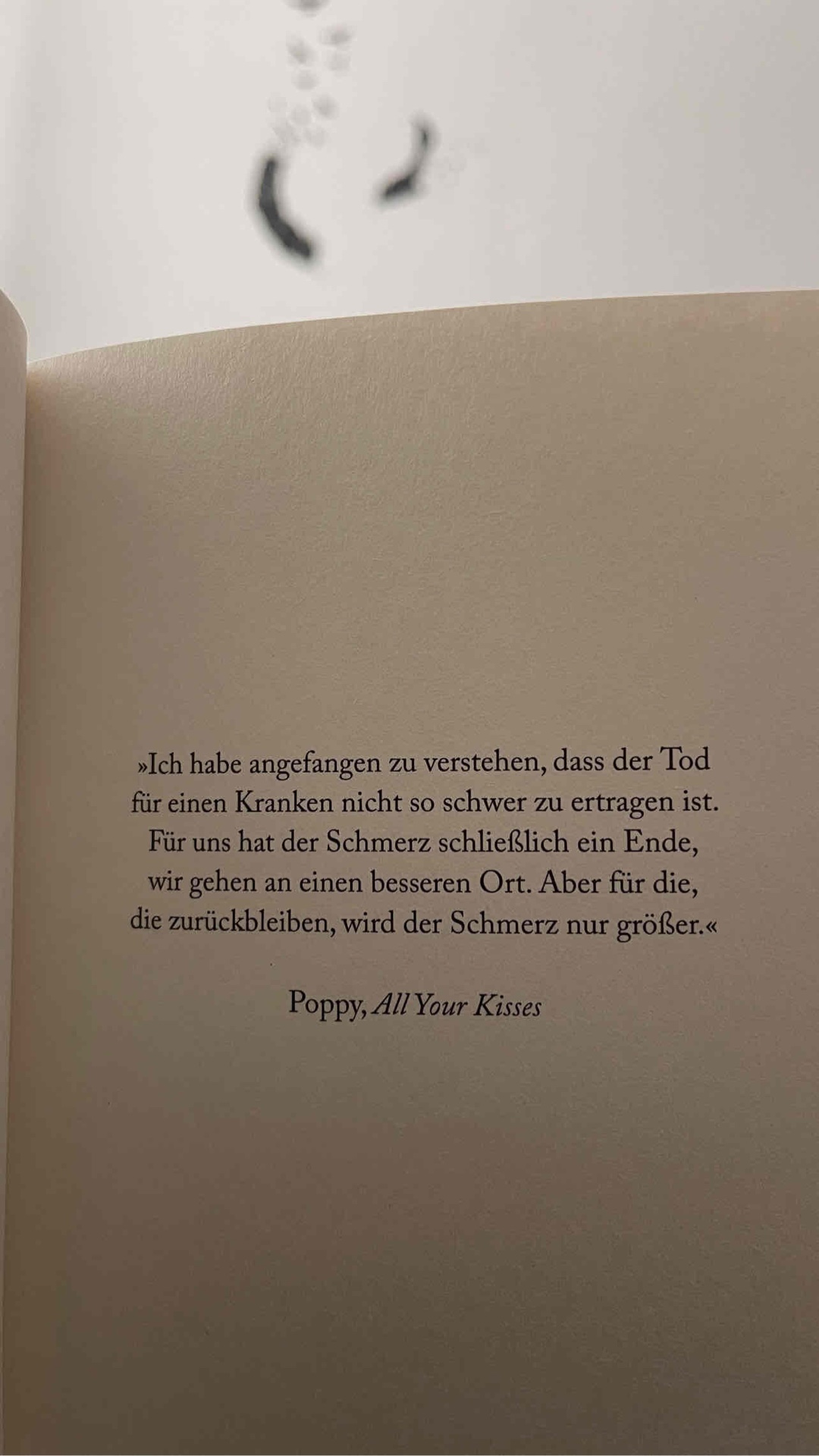 Dieses Buch zeigt einem das, dass Leben nur von kurzer Dauer ist und das man das Leben schätzen und lieben soll. Den kein Tag ist selbstverständlich..