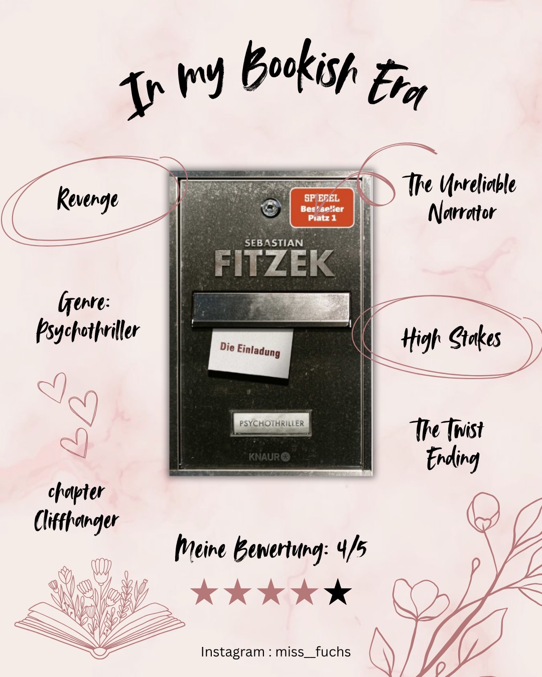 Ein Ziel, das sich mit vier Worten zusammenfassen lässt: Ich will ihr Leben. Weil es mein Leben ist. (Zitat aus die Einladung von Sebastian Fitzek)