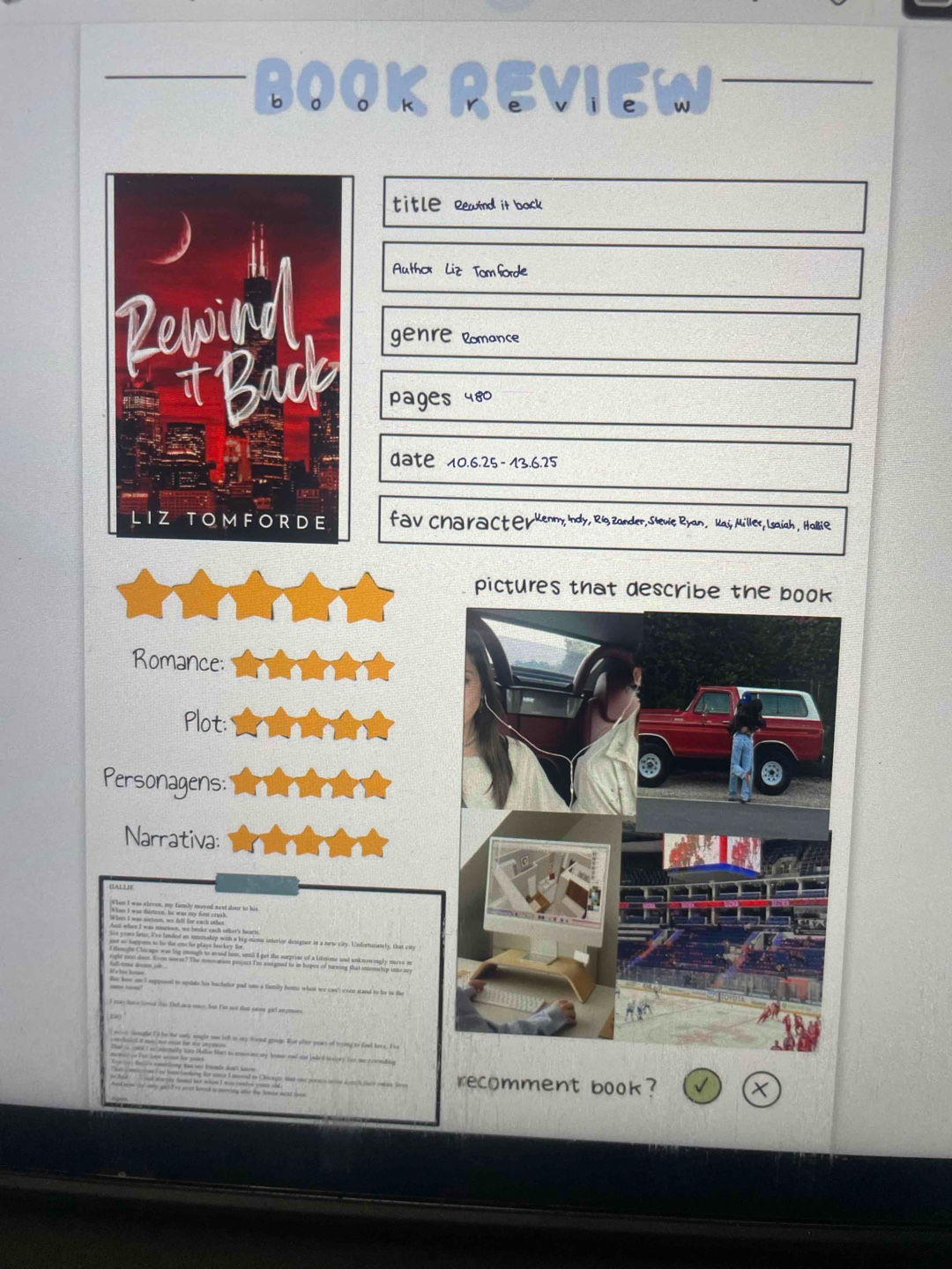 Für mich das bisher beste Buch der Reihe! Liz Tomforde schafft es erneut, mit einer gefühlvollen, intensiven Liebesgeschichte zu fesseln – aber Rewind it Back geht noch einen Schritt weiter. Die Romanze ist nicht nur authentisch und tiefgründig, sondern auch emotional unglaublich berührend. Besonders gelungen finde ich die Rückblicke, die dem Ganzen eine zusätzliche Tiefe und Spannung verleihen. Die Figuren sind so lebendig, dass man gar nicht anders kann, als mitzufühlen,zu lachen und zu schmelzen🏒📖✨🔥