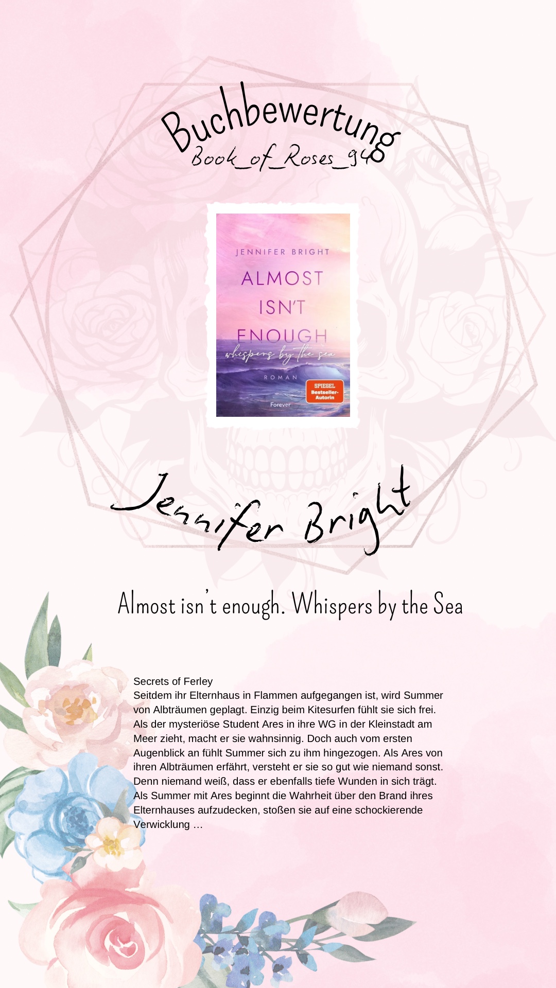 ✨ „Almost isn’t enough“ ist sanft, melancholisch und voller leiser Hoffnung. Summer und Ares erzählen eine zutiefst berührende Geschichte von Verlust, Vertrauen und Neuanfang. Ein Küstenroman zum Mitfühlen und Davonträumen! 🌊🤍