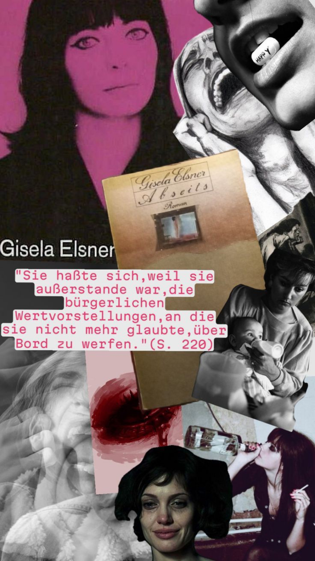 "Sie haßte sich, weil sie außerstande war, die bürgerlichen Wertvorstellungen, an die sie nicht mehr glaubte, über Bord zu werfen." (S. 220)